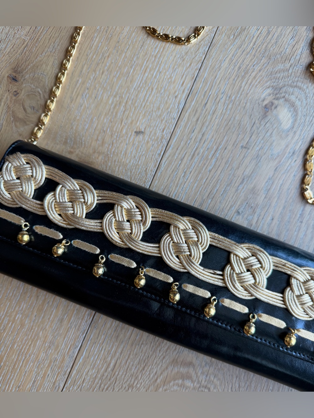 Vintage Roberto Cavalli Gold Passementerie Knot Flap Clutch with Removable Strap - Picture 4 of 9